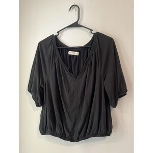 Lucky Brand Black Balloon Short Sleeve Top Pullover Blouse Draping Slinky Med‎